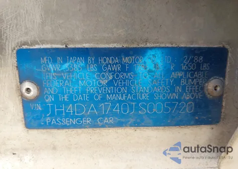 1988 Acura Integra Rs z USA, uszkodzony, nr VIN JH4DA1740JS005720